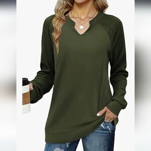 Women's Olive Green Long Sleeve Top